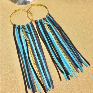 🔥Price Drop Turquoise & Dark Brown Leather Hoops